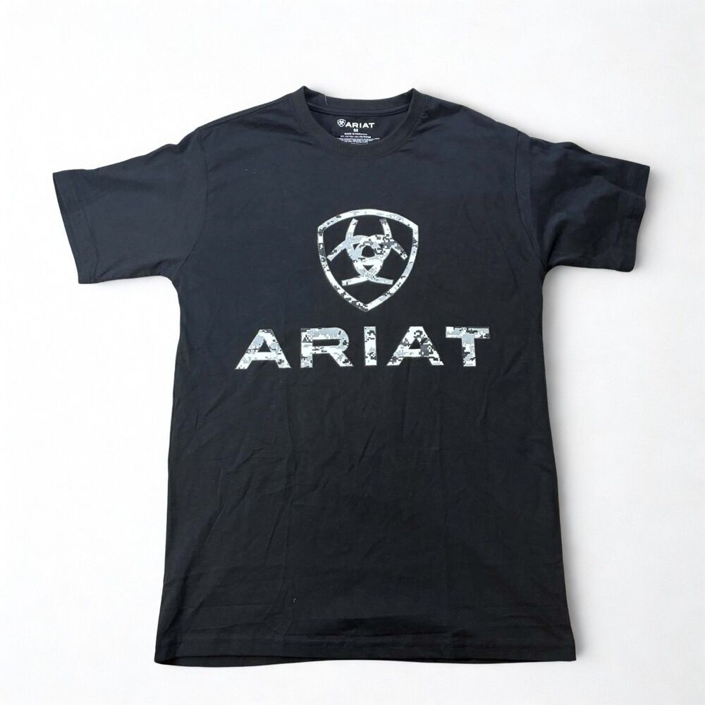 Ariat T Shirt Mens M Black Camo Logo Graphic Western Cowboy Short Sleeve NWT